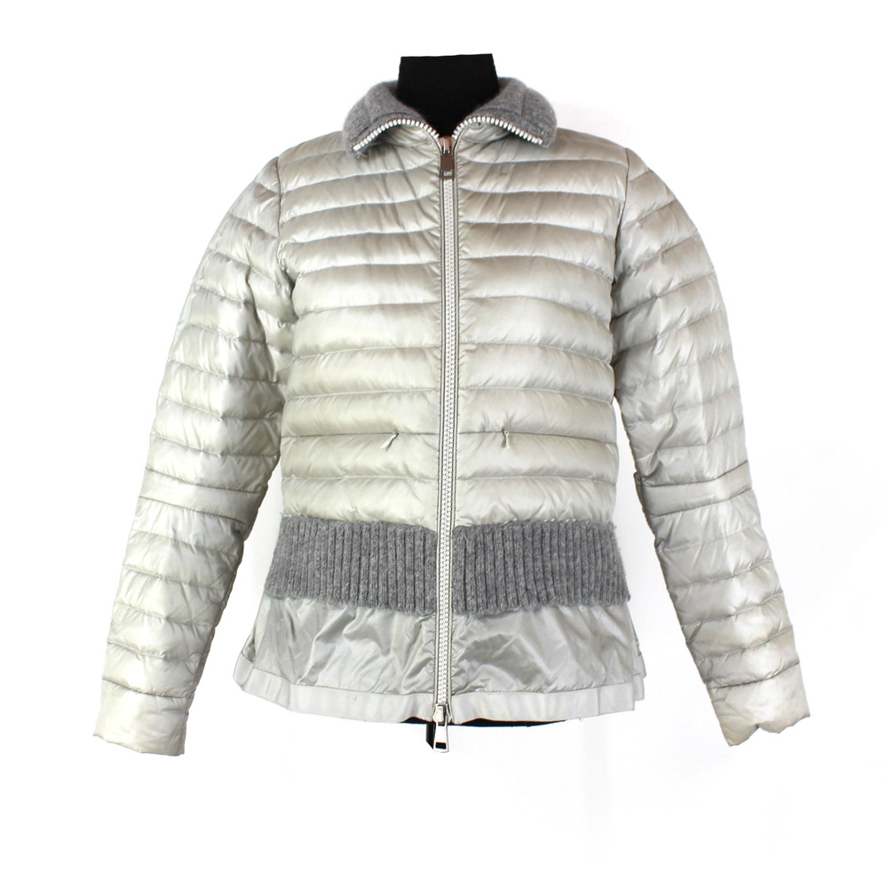 Sosken Bev Lightweight Puffer Jacket Grey Down Filled Peplum Hem High Collar S